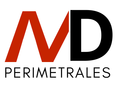 Un logotipo rojo y negro para MD Perimetrables.