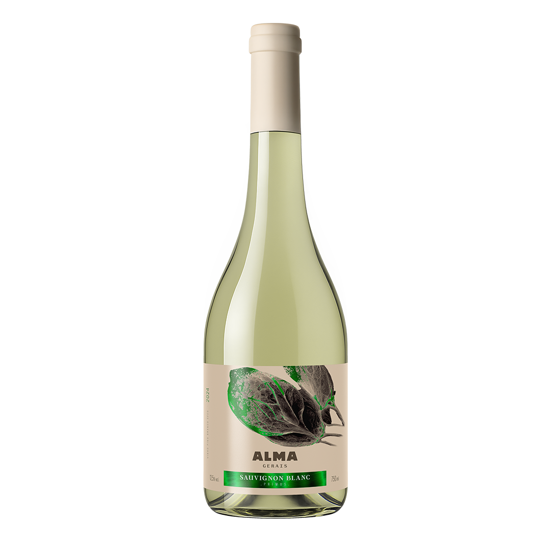 Um rótulo de vinho sauvignon blanc com uma imagem de folhas