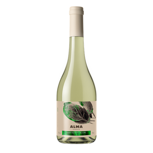 Um rótulo de vinho sauvignon blanc com uma imagem de folhas