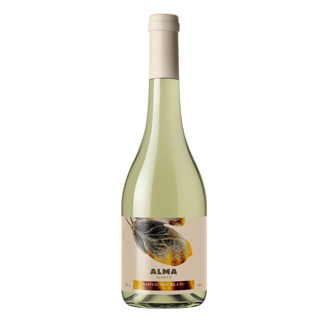 Um rótulo de vinho sauvignon blanc com uma imagem de folhas