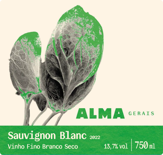 Um rótulo para alma sauvignon blanc tem uma foto de folhas