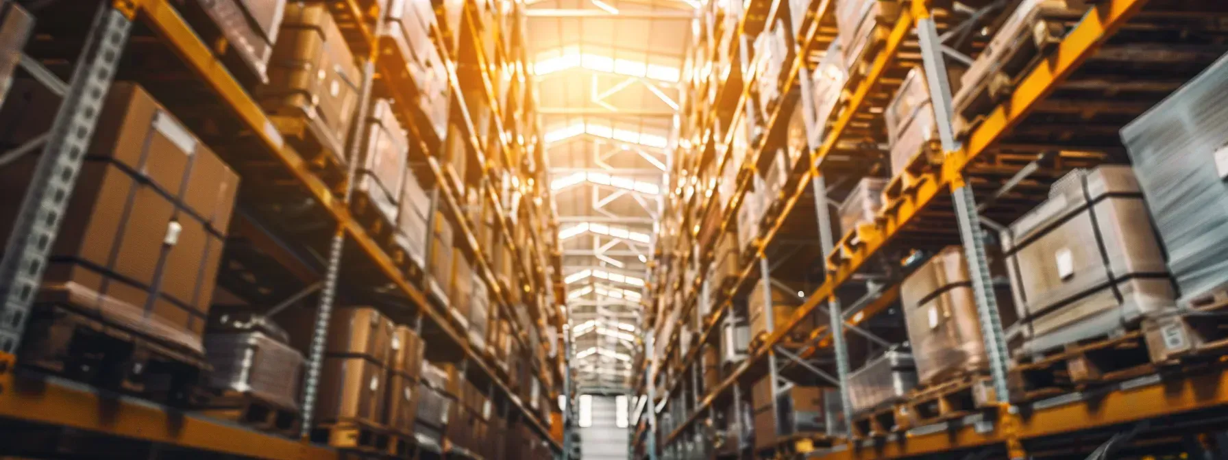 A large warehouse filled with lots of boxes and shelves.