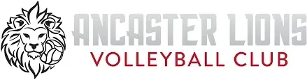 The logo for the ancaster lions volleyball club shows a lion 's head.