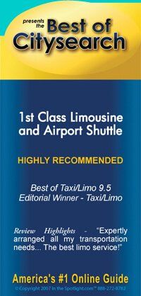 A poster that says best of citysearch 1st class limousine and airport shuttle