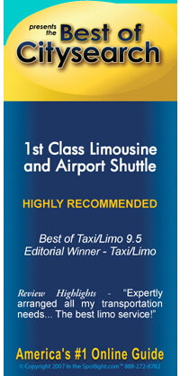 A poster that says best of citysearch 1st class limousine and airport shuttle