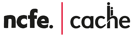 NCFE and cache logo. Text in black with a vertical red line. The