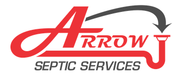 Logo: Red "Arrow" with a curved gray line and a plumbing pipe, "Septic Services" below.