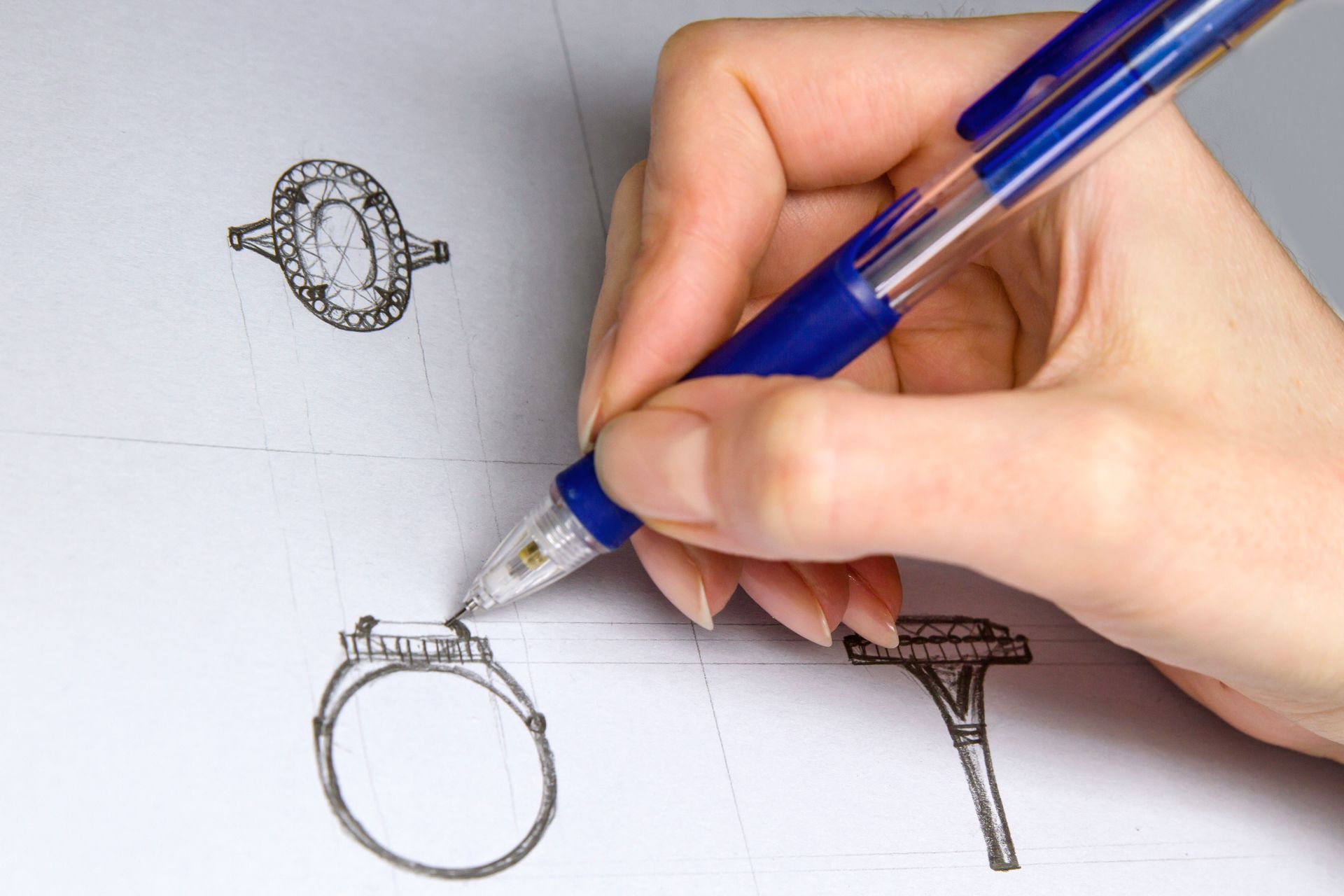 Custom ring design sketch in progress at Marcelo’s Jewelry Tampa.