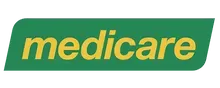 Medicare logo with yellow text on a green angled rectangle.