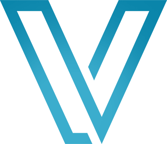 Blue gradient "V" logo.