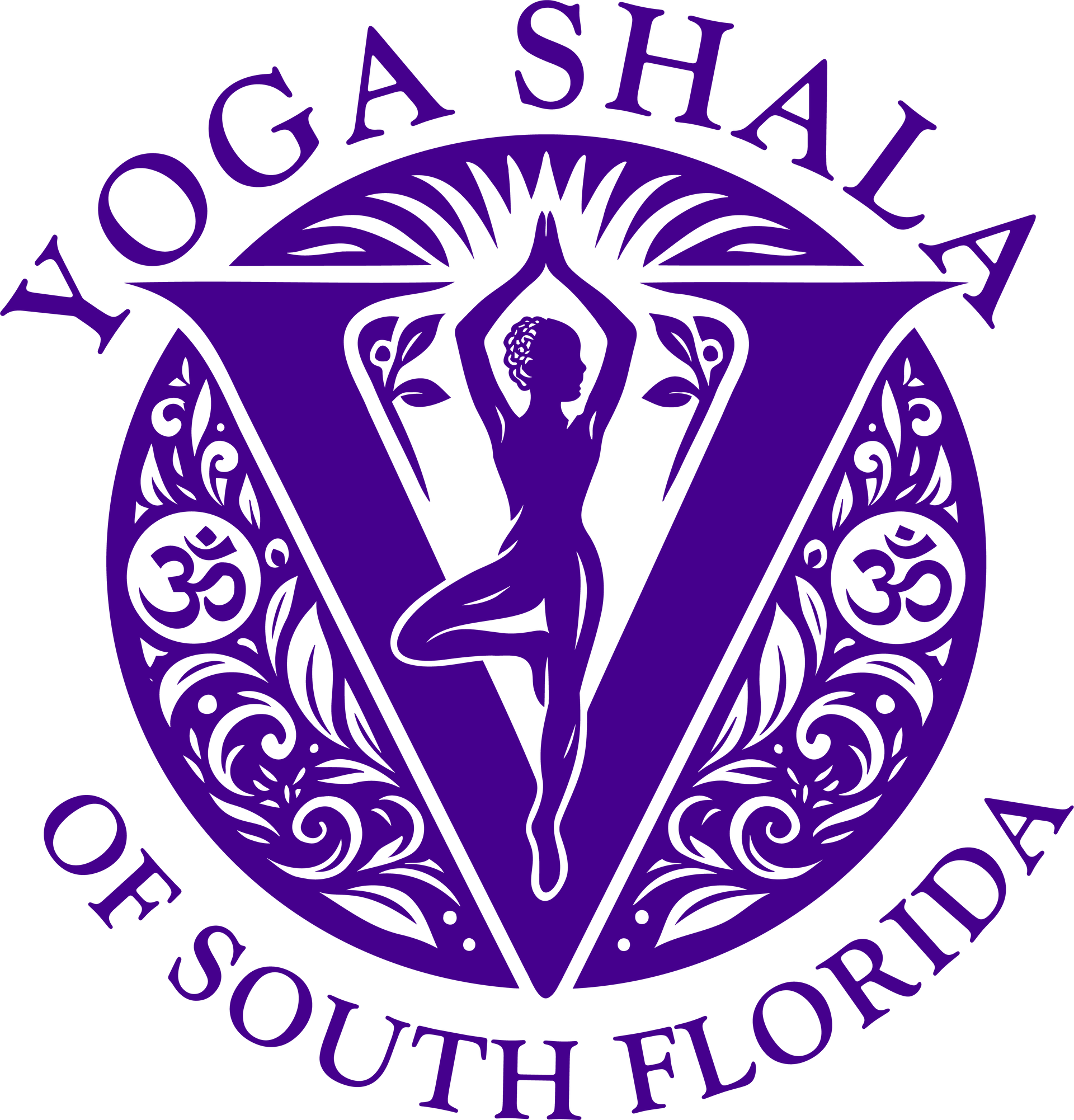 Purple Yoga Shala of South Florida logo with a person in a yoga pose inside a