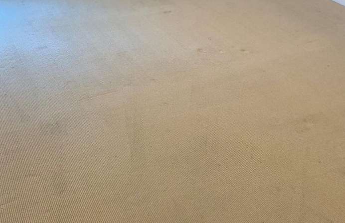 A close up of a beige carpet in a room.