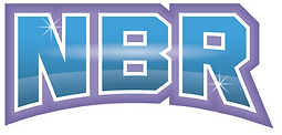 A blue and purple logo for nbr on a white background.