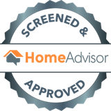 A screened and approved home advisor logo on a white background