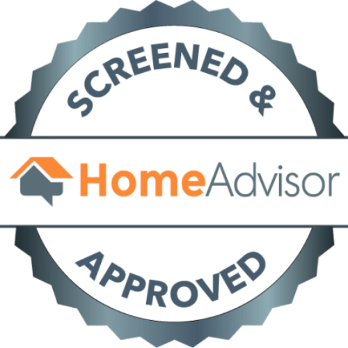 A screened and approved home advisor logo on a white background