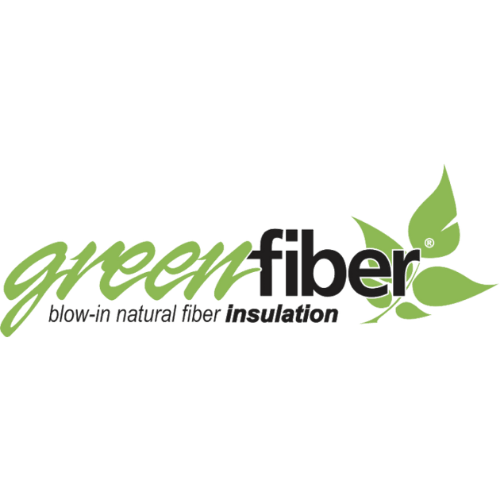 The logo for green fiber blow-in natural fiber insulation