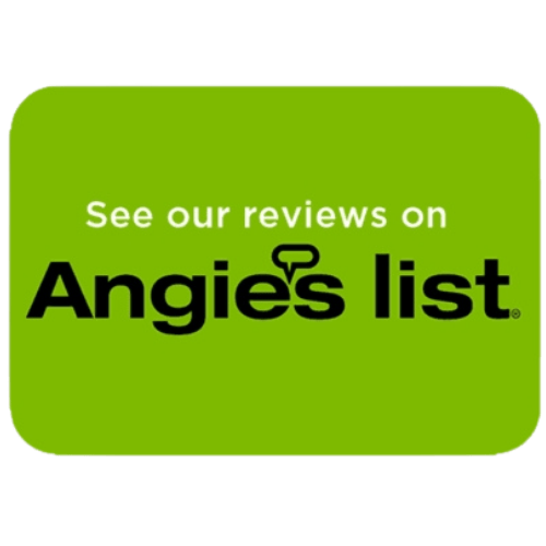 A green sign that says see our reviews on angie 's list