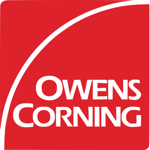 The logo for owens corning is red and white