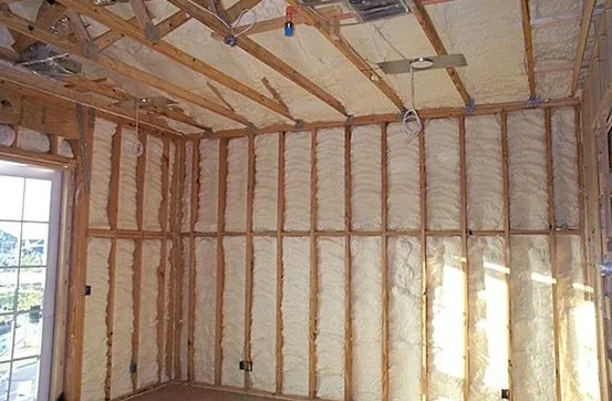 A room with a lot of insulation on the walls and ceiling.