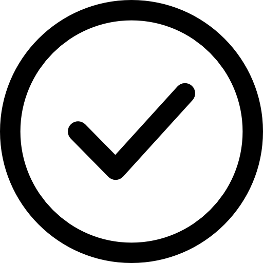 Black check mark inside a black-bordered circle, indicating a completed or correct selection.
