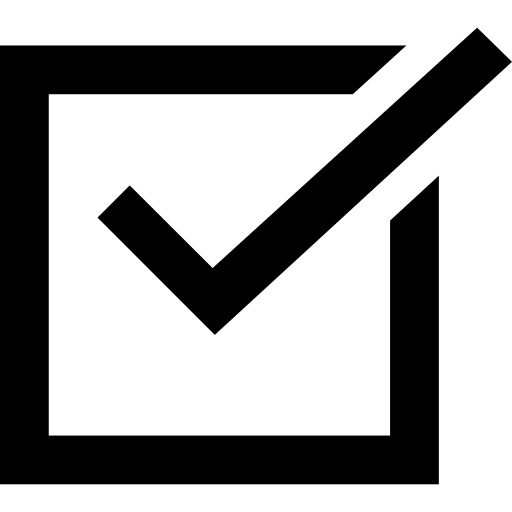 Black check mark inside a square, indicating a selected or confirmed option.