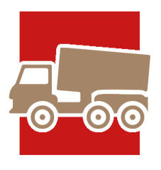 An icon of a truck on a red background.