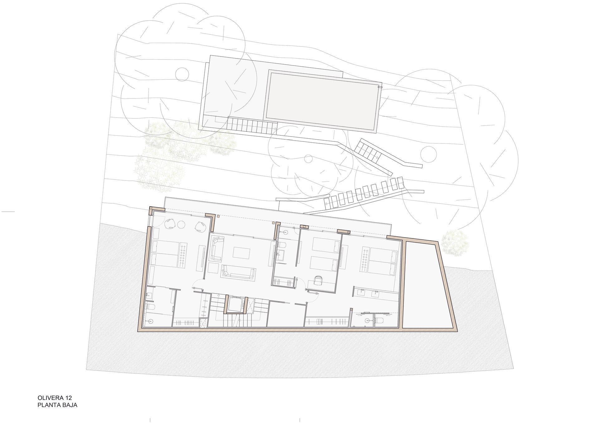 Un plano de planta de un edificio con muchas habitaciones