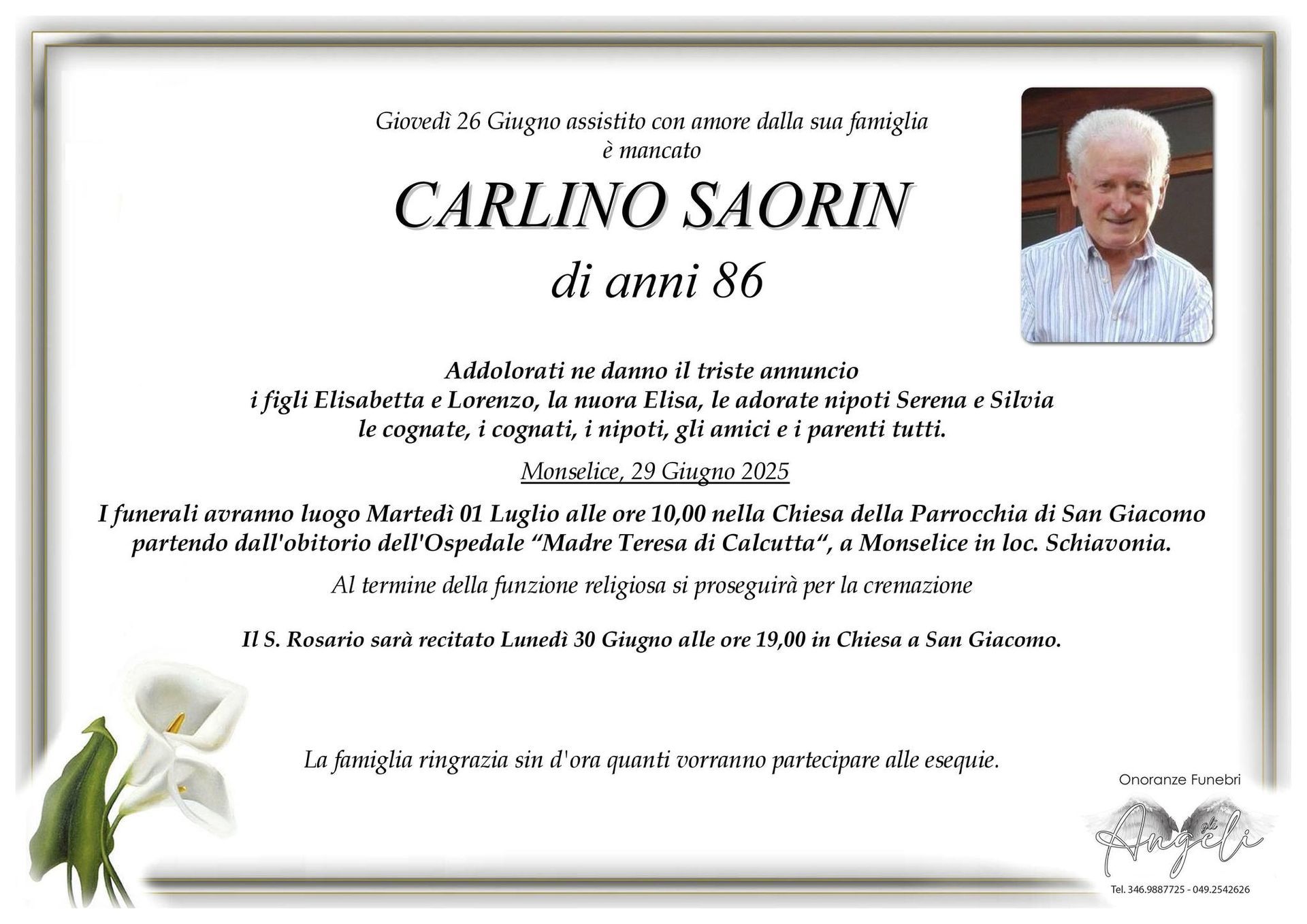 necrologio carlino Saorin
