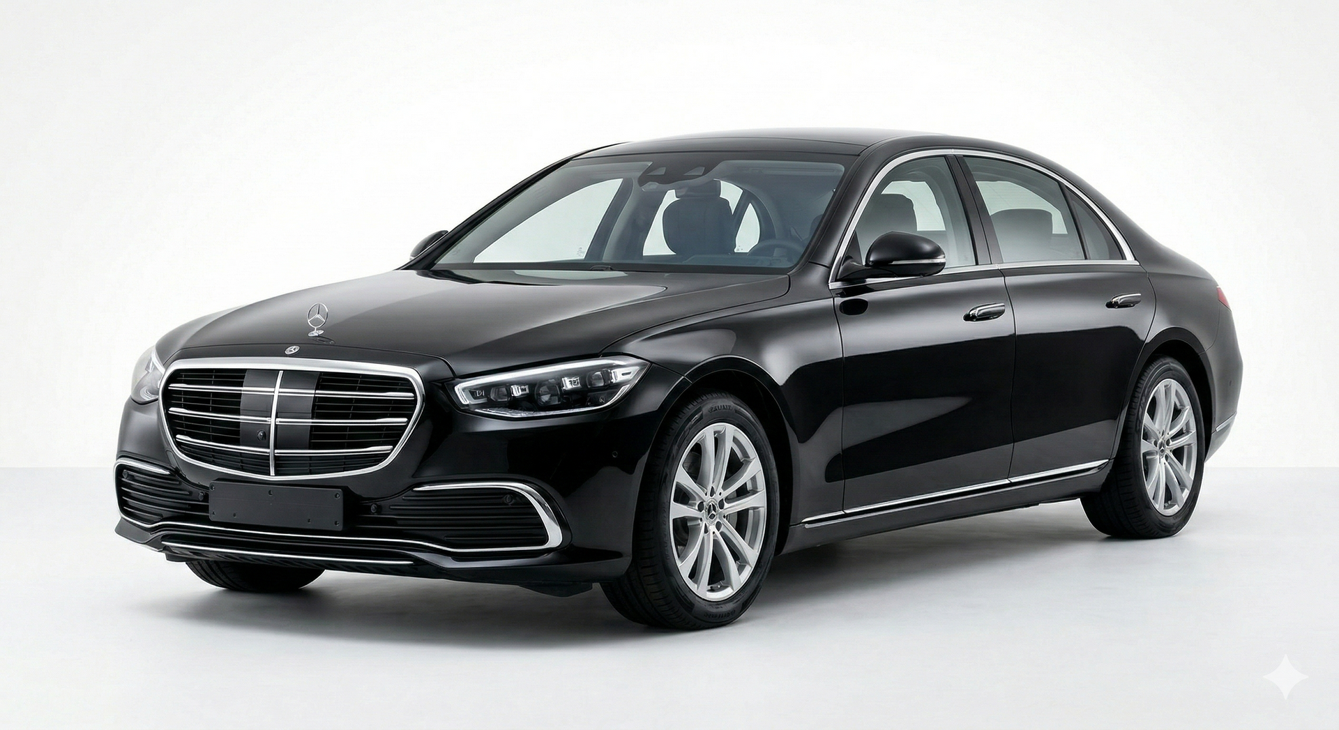 A black Mercedes-Benz sedan is shown on a white background.