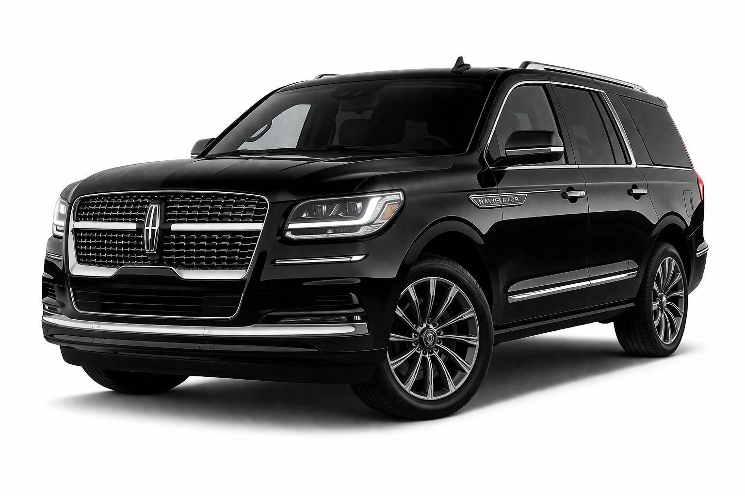 A black Lincoln Navigator SUV is shown on a white background.