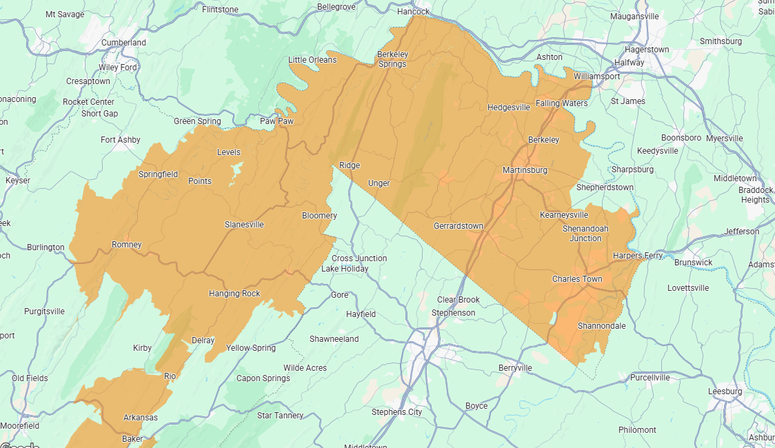 A map showing an orange shaded region spanning parts of eastern Pennsylvania, including areas around Allentown.