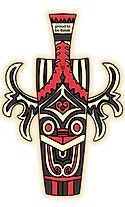 A totem pole with wings and horns on a white background.