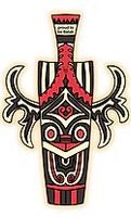 A totem pole with wings and horns on a white background.
