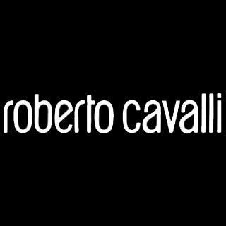 Logotipo da Roberto Cavalli em texto branco sobre fundo preto.