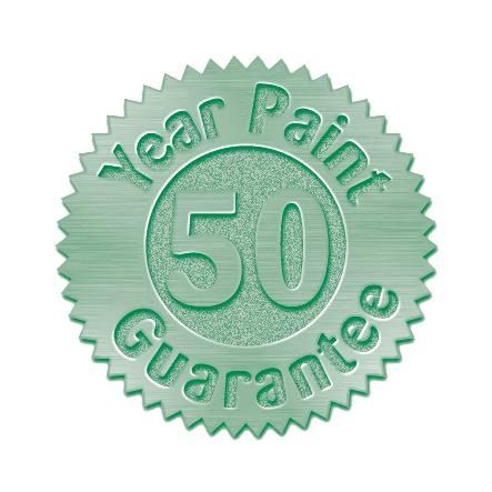 A green year paint guarantee seal on a white background.