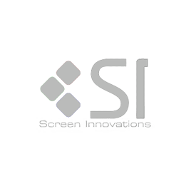 A gray logo for screen innovations on a white background