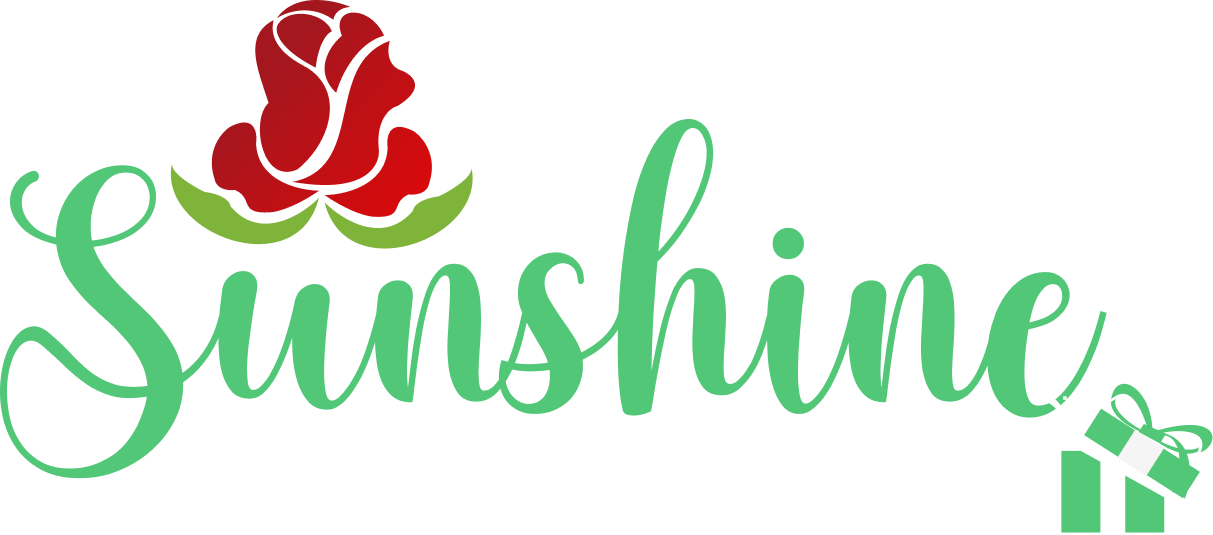 The word sunshine is written in green with a red rose in the middle.