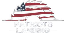 Logo with a saw blade featuring an American flag design above the words 