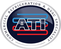 ATI logo for Commercial Refrigeration & HVAC Specialist in red, blue, and silver circle