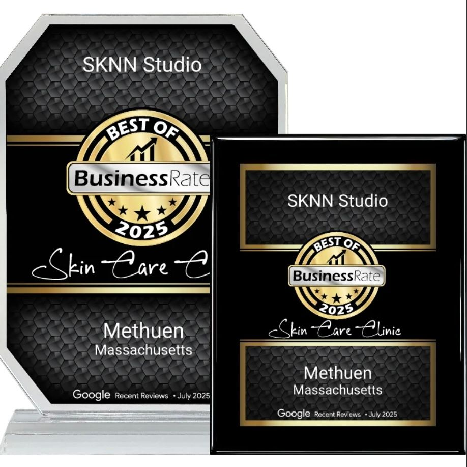 Two awards from Businesshal.com for SKNN Studio, Best of 2024 Skin Care Center, Methuen, Massachusetts.