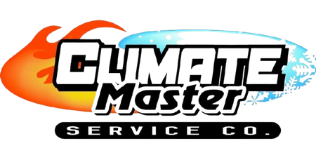 A logo for climate master service co. with a fire and snow