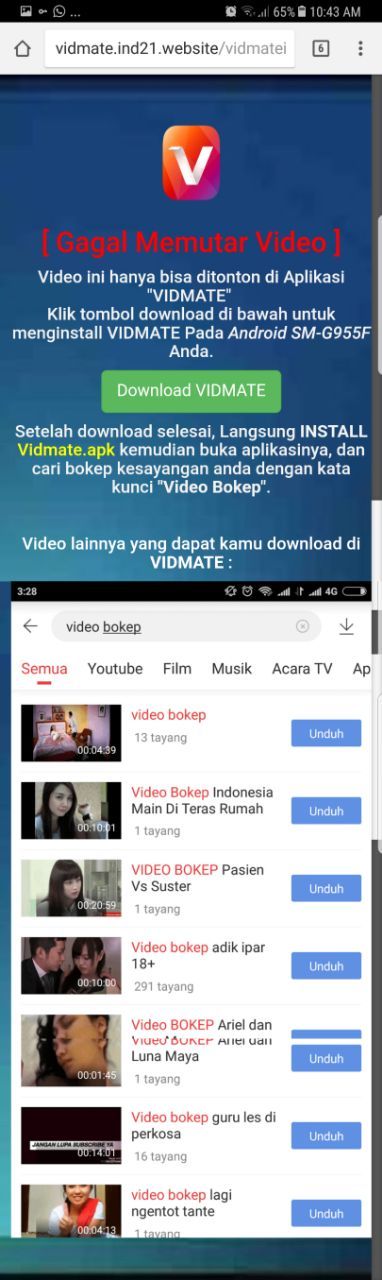 Aplikasi Vidmate yang harus di instal jika pengakses ingin mengunduh video porno yang dijanjikan