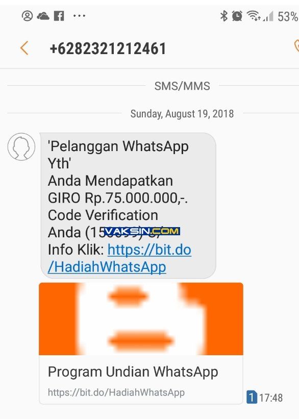 Broadcast SMS  Penipuan  Hadiah  WhatsApp 