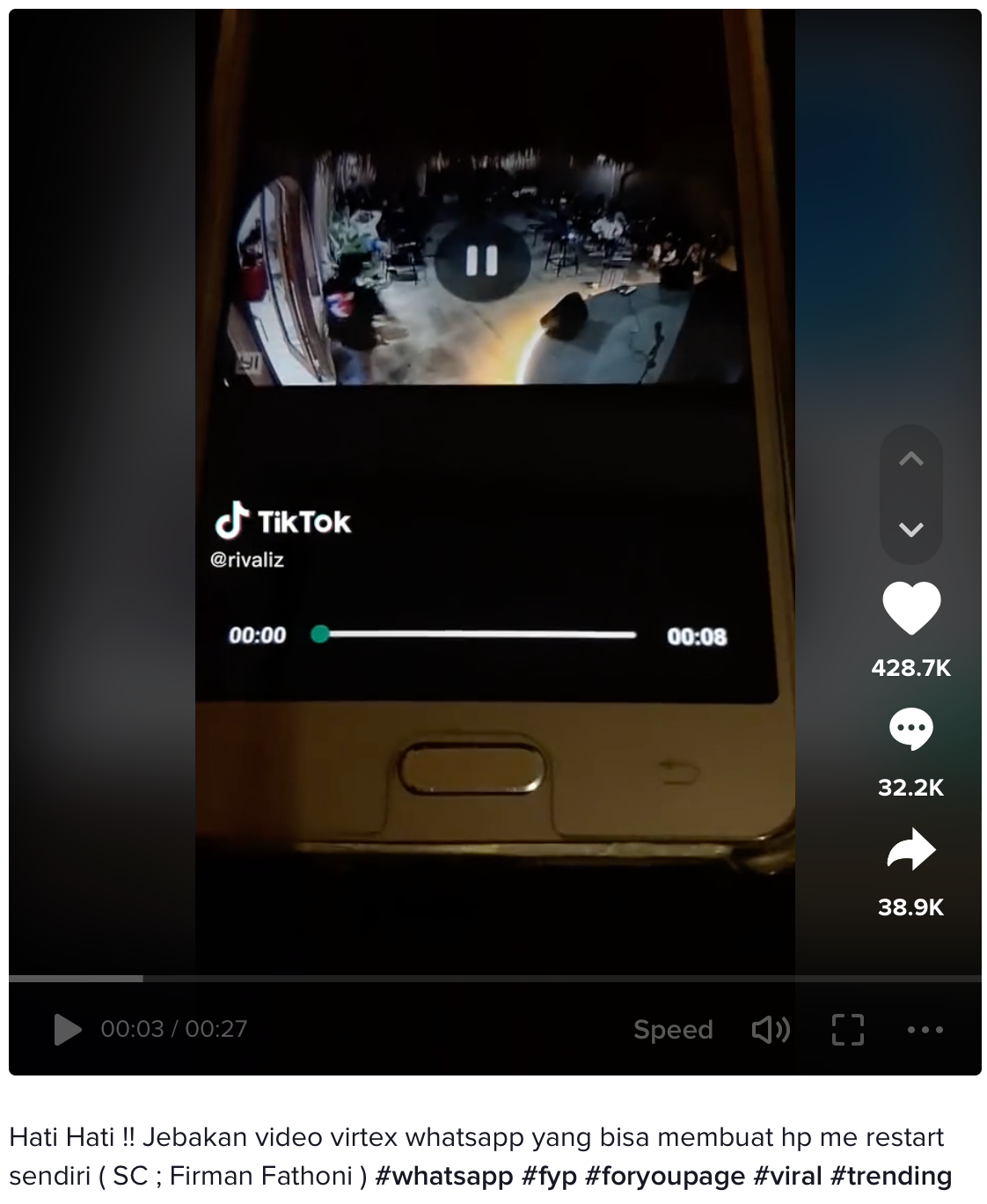 Gambar 1, Posting viral peringatan atas video virtex