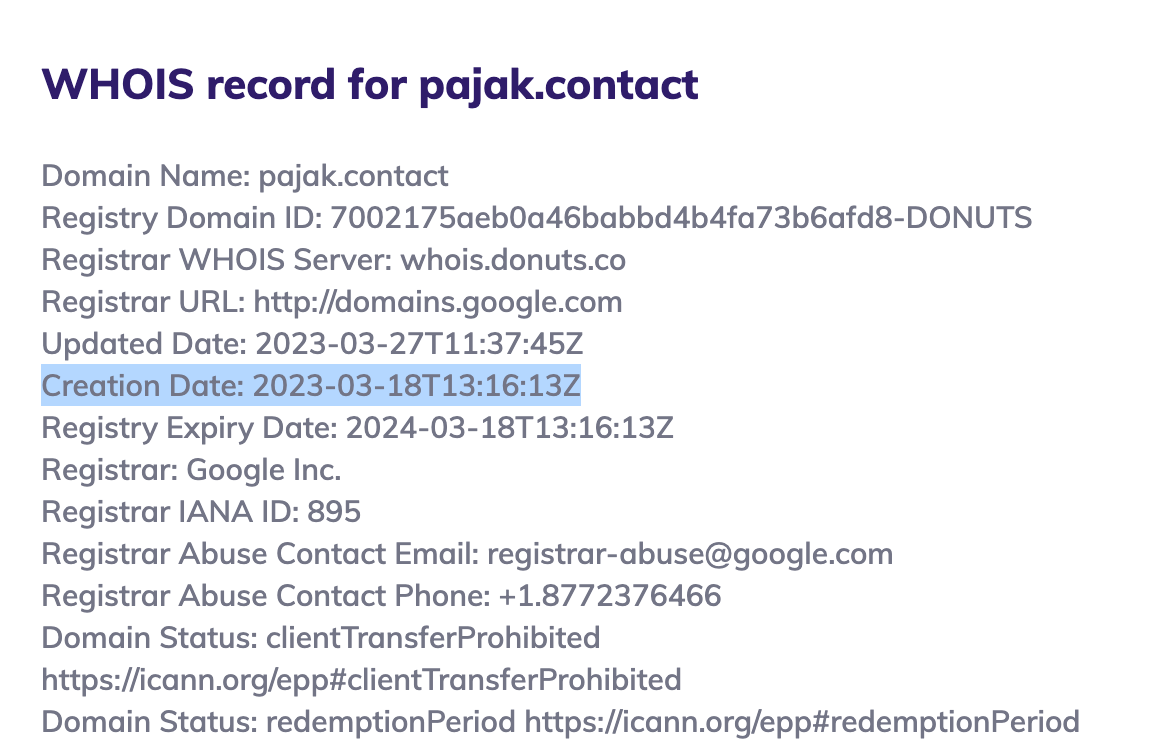 Gambar 1, Domain phishing dibeli khusus untuk aksi penipuan ini