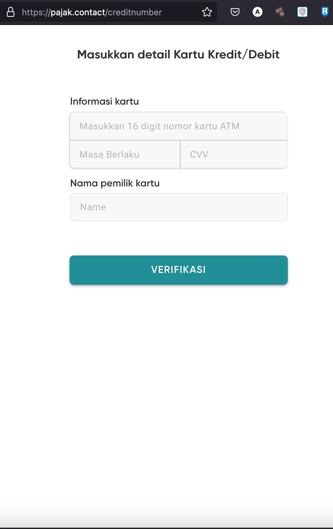 Gambar 3, Situs phishing ini mengelabui korbannya untuk memasukkan data kartu kredit dan debit