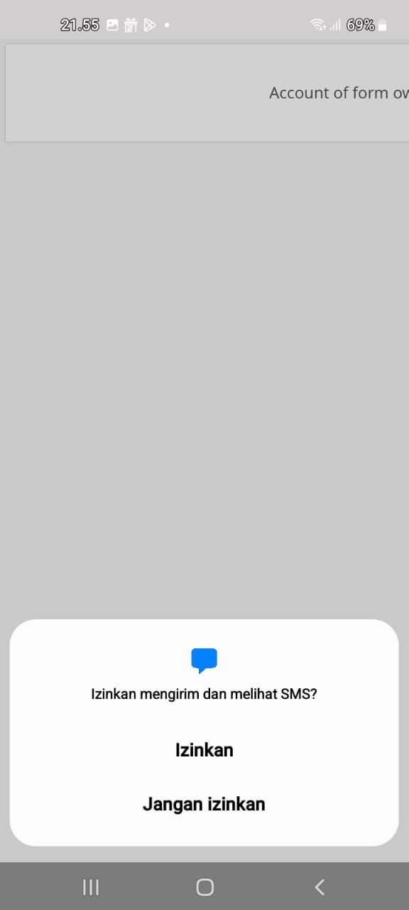 Gambar 2, APK palsu meminta izin mengirim dan melihat SMS