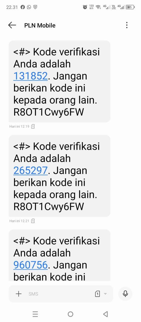 Gambar 7, Pengiriman SMS palsu memalsukan PLN Mobile