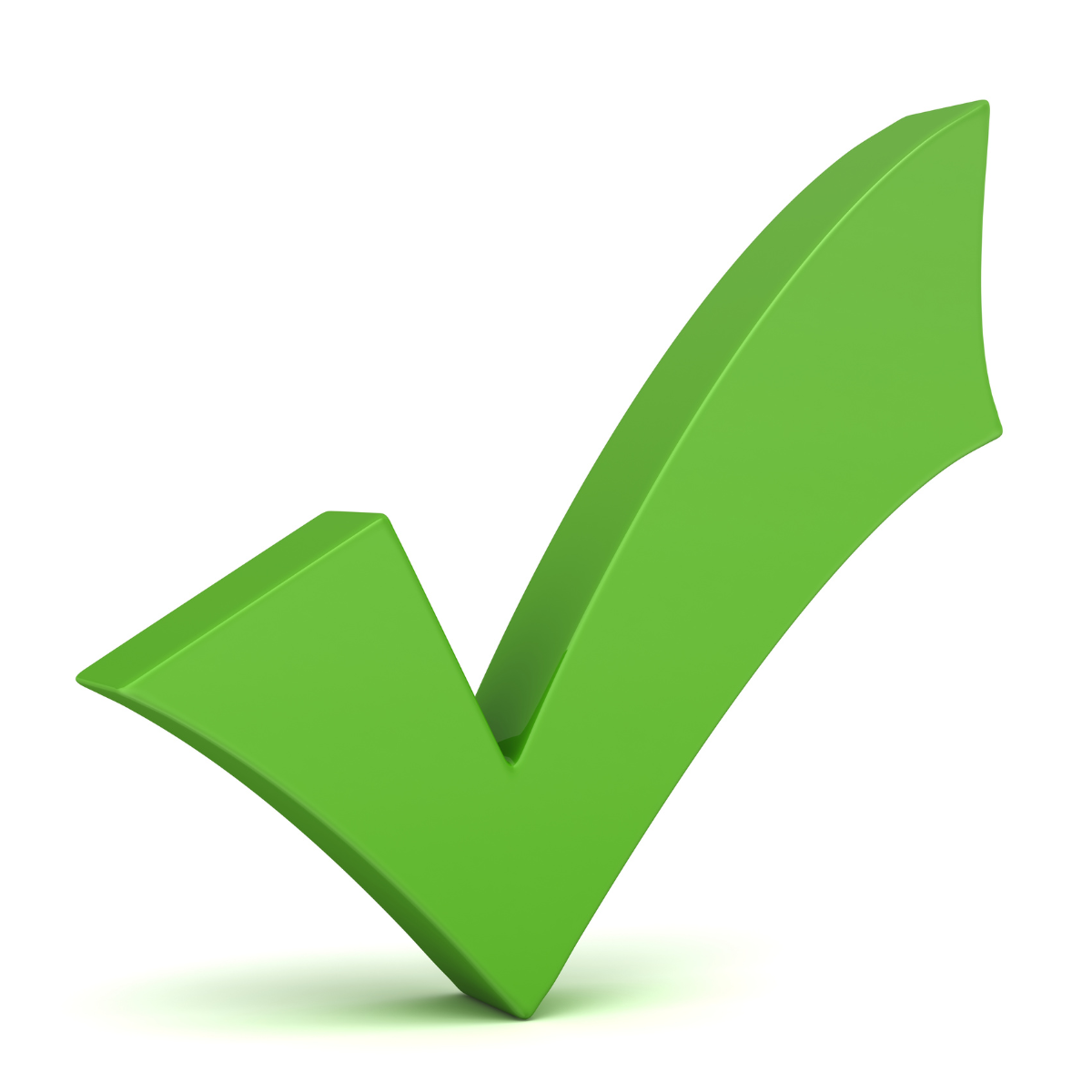 Green check mark, angled, indicating approval or completion.