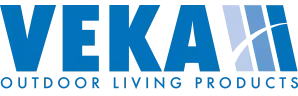 VEKA Outdoor Living Products logo in blue with abstract design.